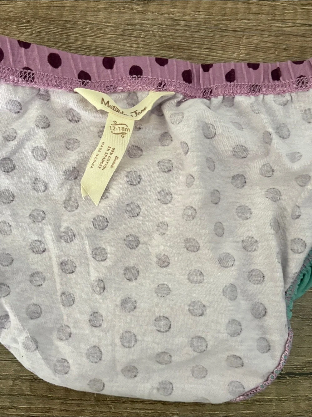 Matilda Jane Lavender Polka Dot Ruffle Diaper Cover with Teal Trim 12-18M